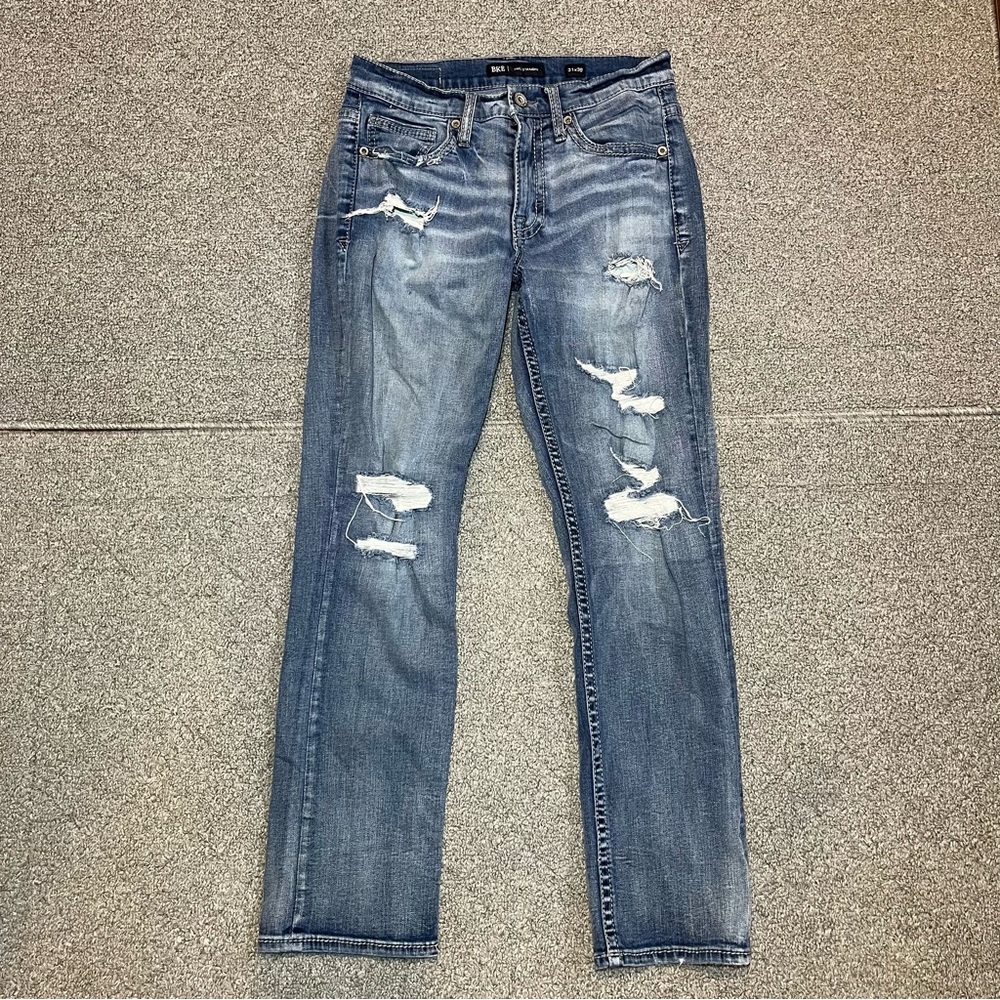 BKE Jake Straight Jeans Mens Size 30X29 Blue Denim Distressed Stretch